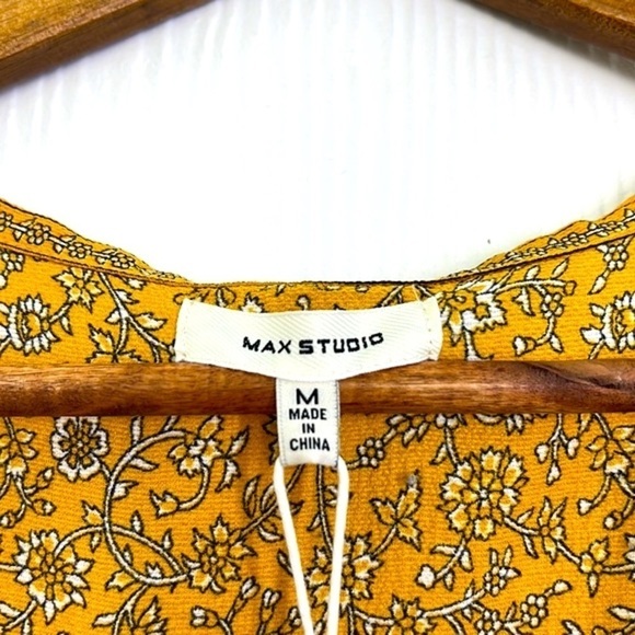 Max Studio - Yellow Ruffled White Floral Mid Short Sleeve Dress Size Medium - Picture 9 of 13